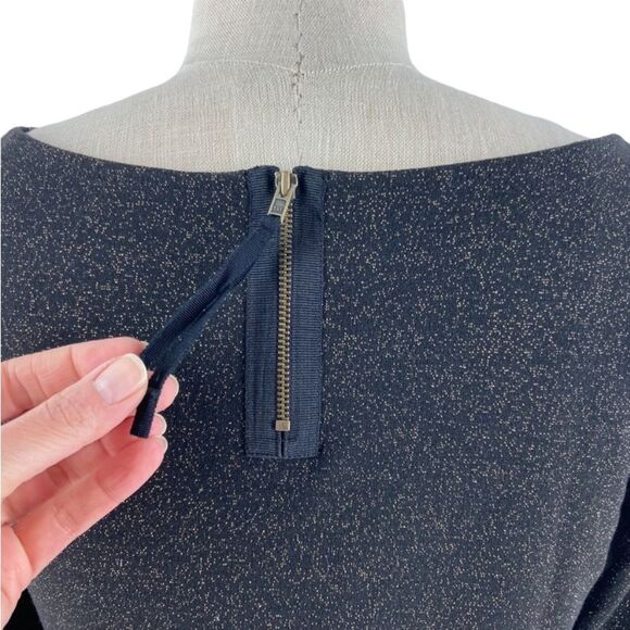 Loft Peplum Sparkle 3/4 Sleeve Black & Gold Shimmer Blouse Career Top size XS - Picture 13 of 15